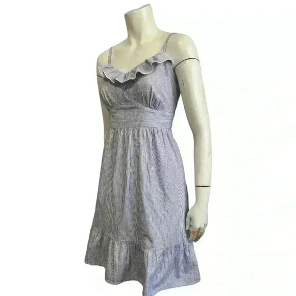 TOMMY HILFIGER sweetheart sun dress chambray blue stripe ruffle women size 4 - Picture 4 of 12